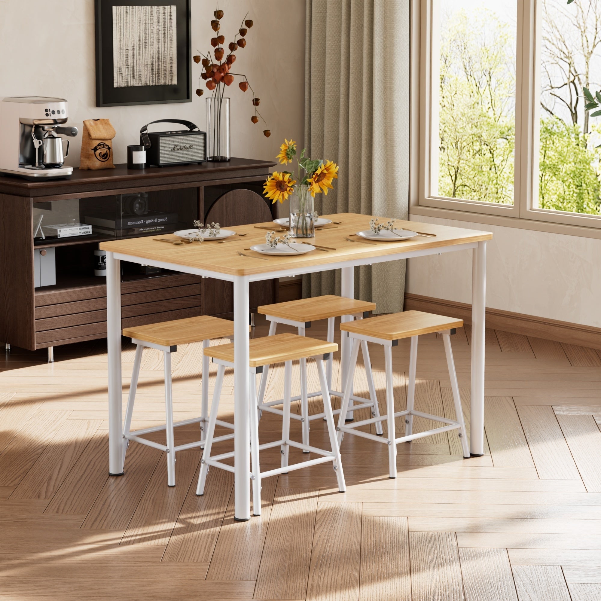 VECELO 5 Piece Dining Table Set with 4 Stools - Thumbnail 3