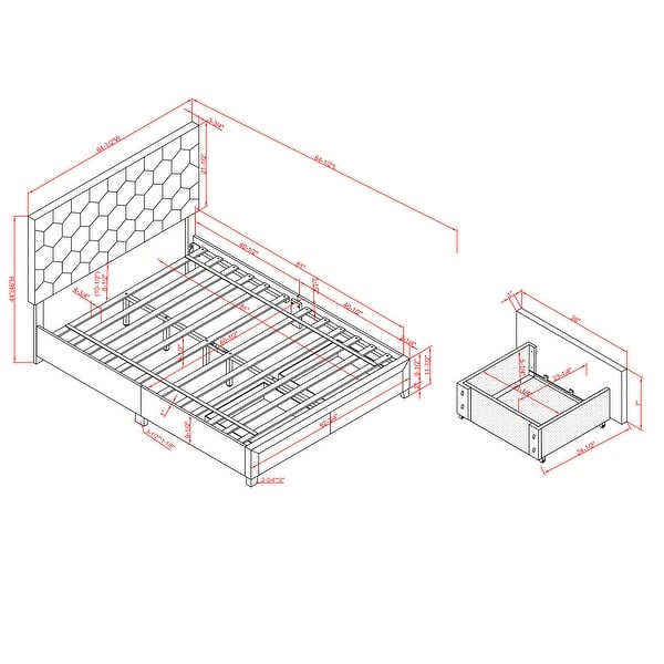 dimension image slide 0 of 2, Honeycomb Modern Grey Velvet Headboard Storage Guest Bed by Furniture of America