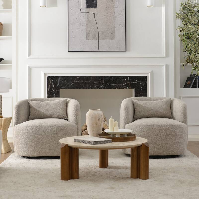 KINWELL 34" Wide Boucle Upholstered Sherpa Swivel Armchair (Set of 2)
