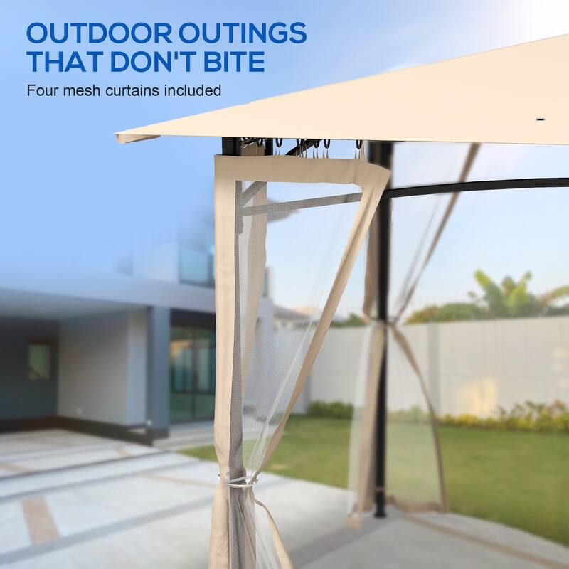 Outsunny 10' x 12' Patio Gazebo with Netting, Double Roof Outdoor Gazebo Canopy Shelter, Solid Metal Frame