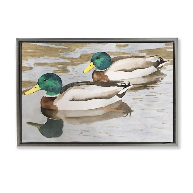 Stupell Mallard Ducks Pair Framed Floater Canvas Wall Art Design By Stephanie Fielden - 31 x 21 - Grey