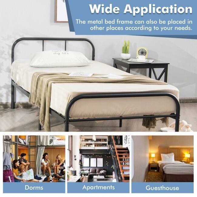 Modern Metal Bed Frame with Curved Headboard and Footboard-Twin Size