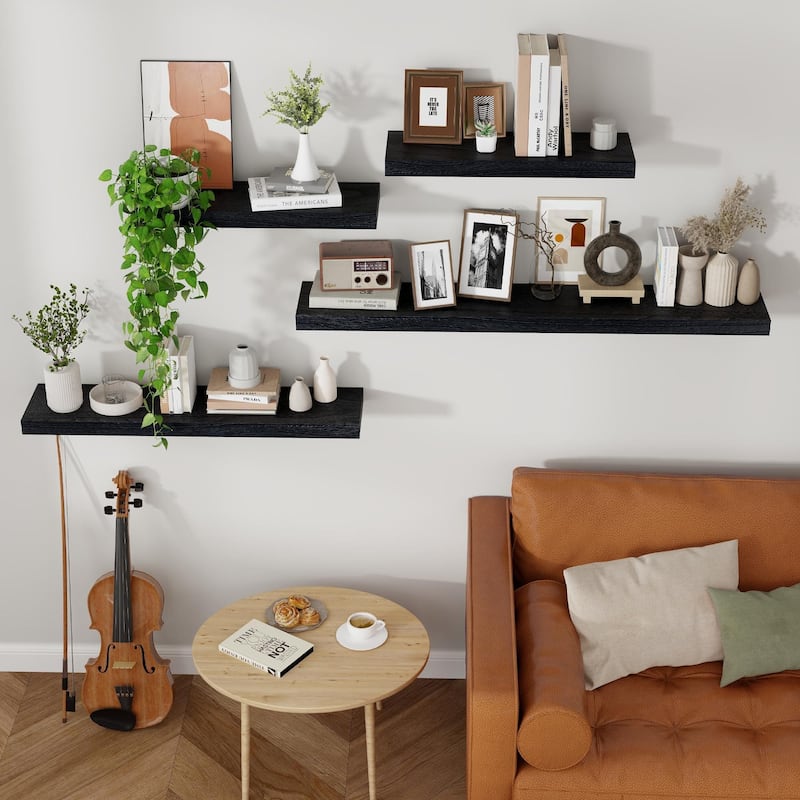 Floating Shelves, 8 Inch Deep Modern Solid Wood Wall Shelves