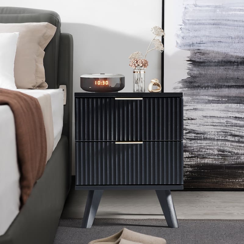 2-Drawer Wood Nightstand - Black