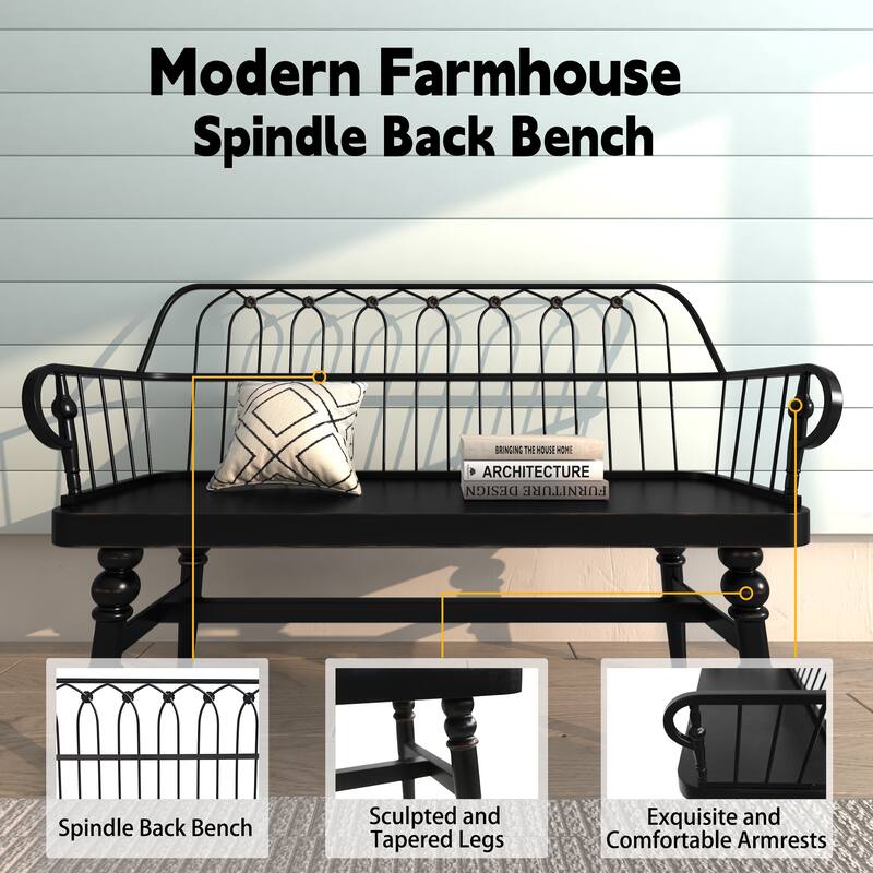 Modern Farmhouse Metal Spindle Back Bench