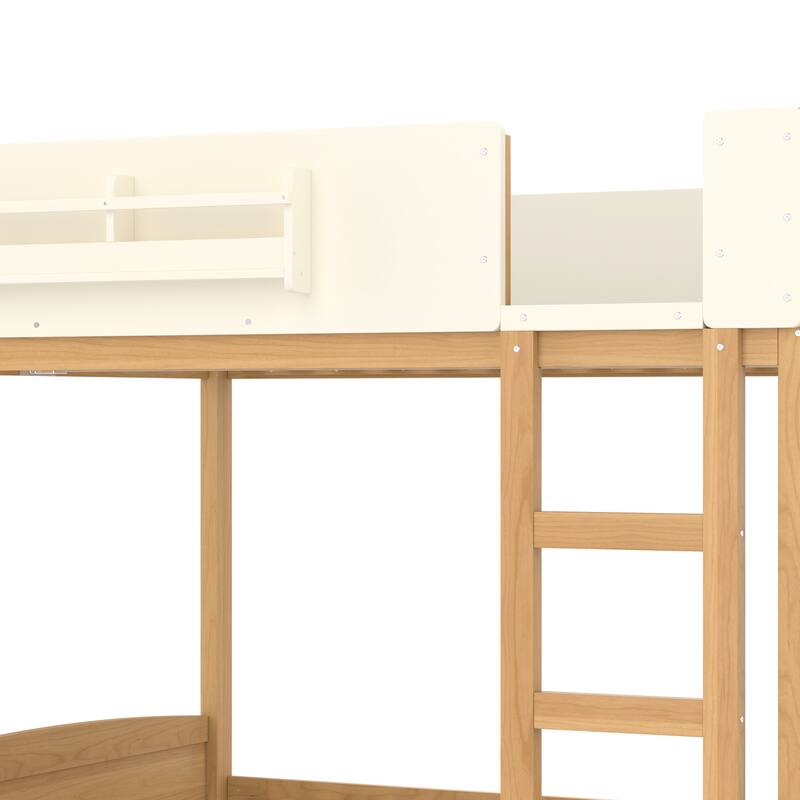 Kids Bed Wooden Bunk Bed with Trundle and Built-in Storage Bookshelves