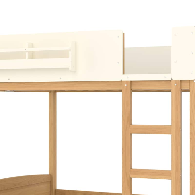 Queen/Full Bunk Bed with Trundle, Built-in Bookshelf & Safety Guardrail, Automobile Design