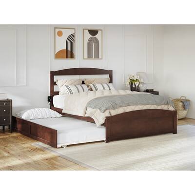 Baroque Beauty Bed with Footboard & Trundle - Twin XL, Queen, Walnut - Bedroom Furniture