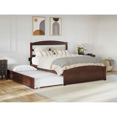 Baroque Bliss Platform Bed with Trundle - Full Size, Walnut Wood & Charging Station