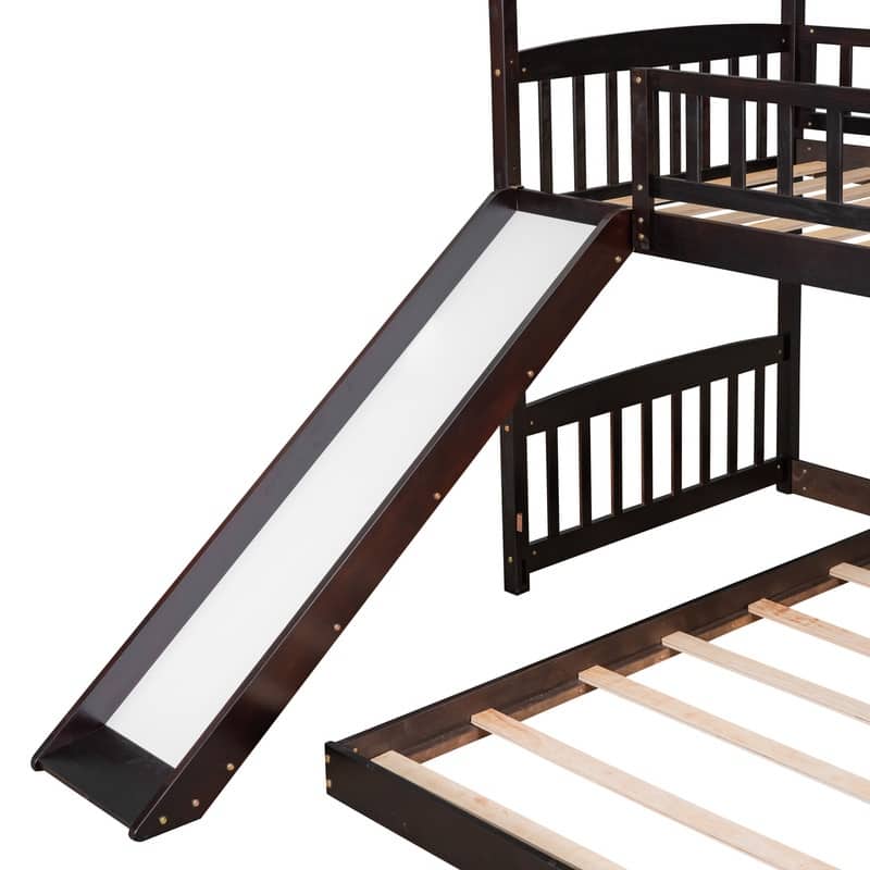 Twin Over Twin Bunk Bed with Slide, House Bunk Bed with Slide, Playhouse Bed for Toddlers Kids