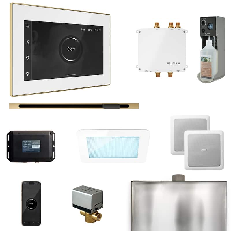Mr Steam BLS1-L Bliss Linear Package Steam Shower Control Package with - White / Satin Brass