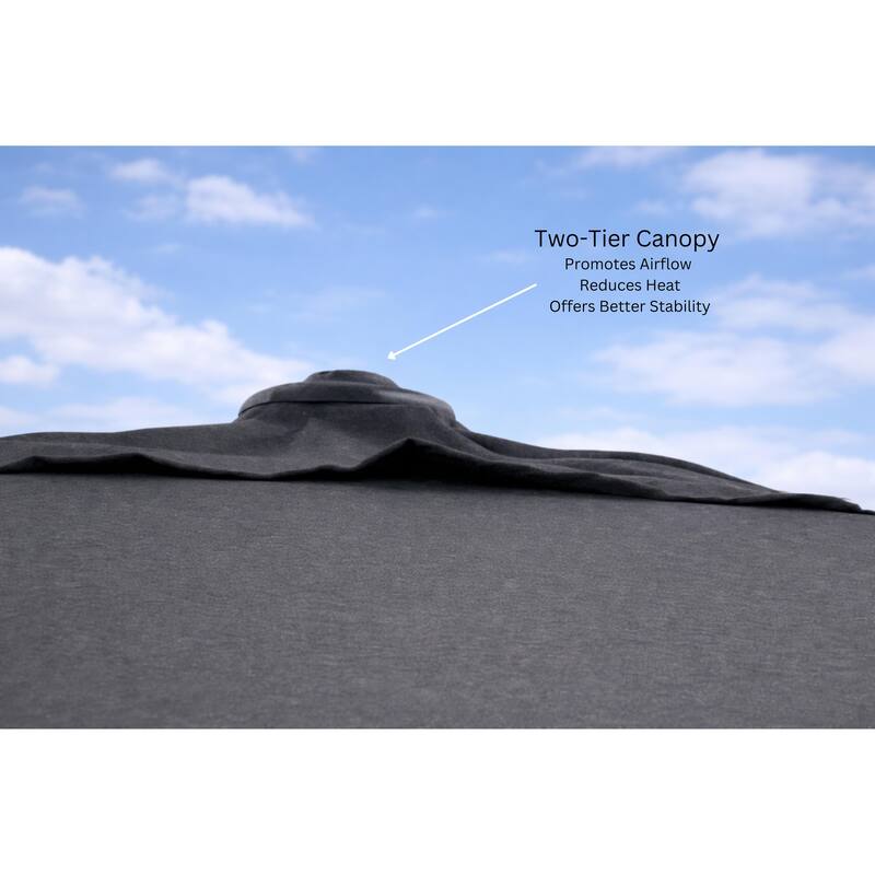 Piola Dark Grey 10 ft. Square Aluminum Patio Cantilever Smoke Grey Fabric Umbrella with Granite Base