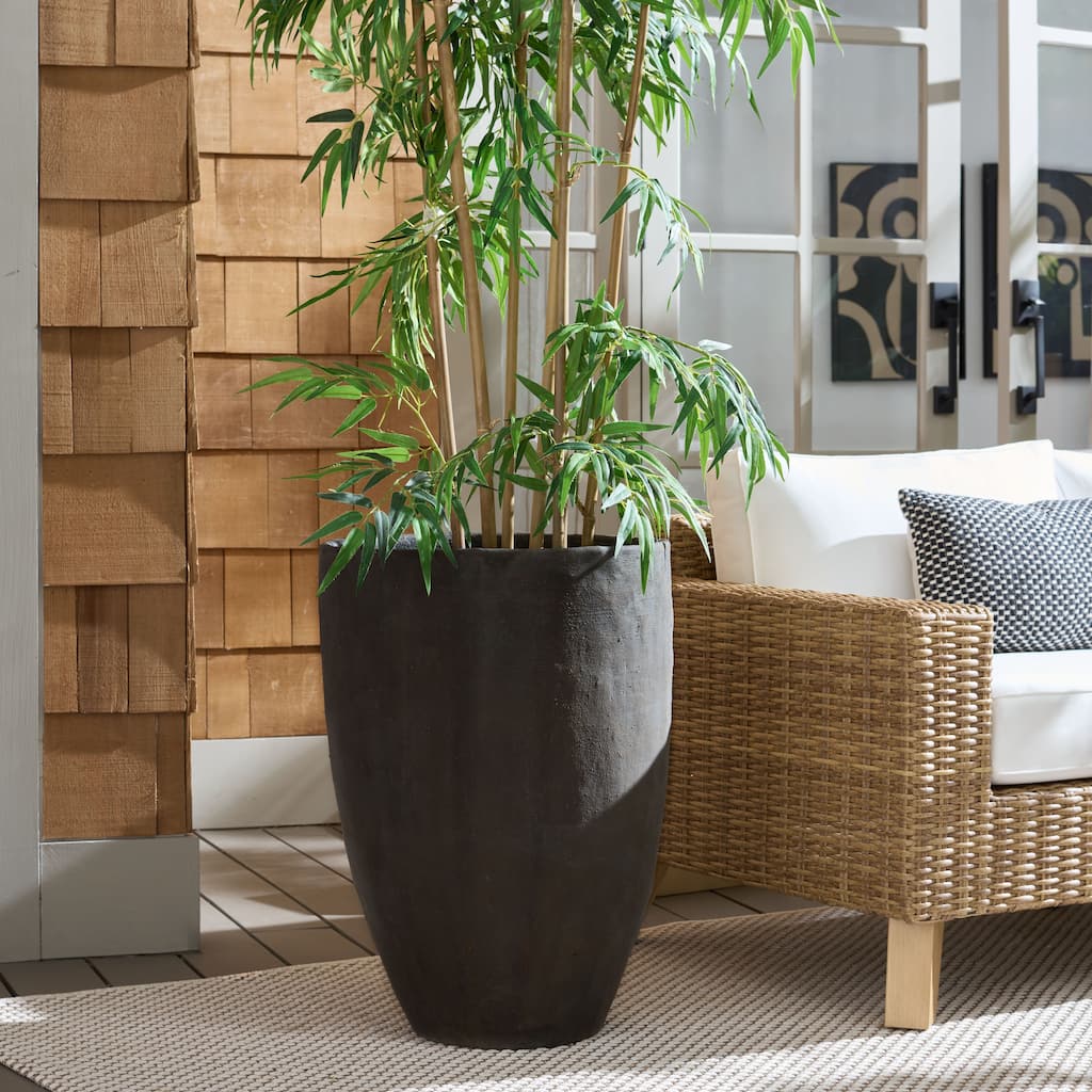 SAFAVIEH Outdoor Patio Furniture Cana Large Pedestal Planter Pot with Drainage - 19"W x 19"D x 27"H
