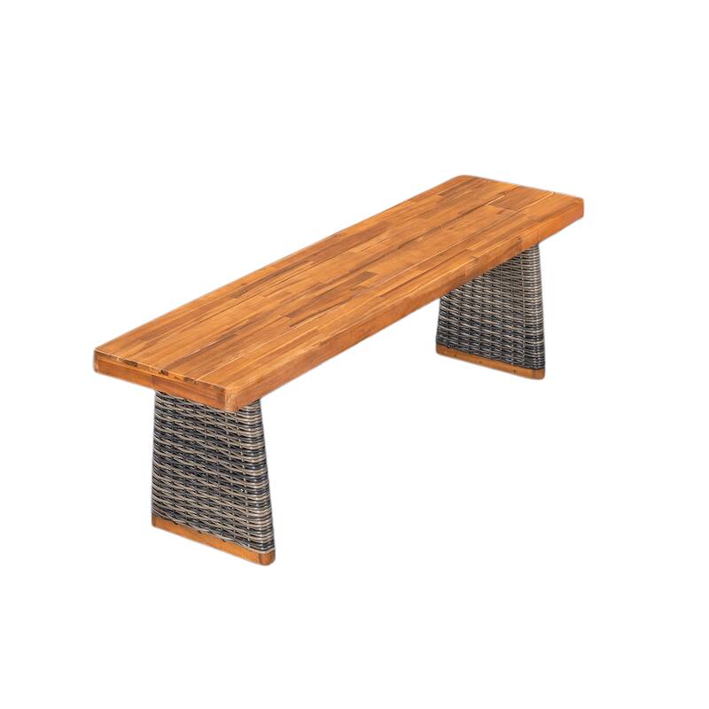 Christopher Knight Home - Tyler Outdoor Acacia Wood Dining Set with Rope Armchairs, Cushions, and Matching Bench