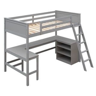 Twin Loft Bed with Desk & Shelves - Compact Storage Solution for Kids