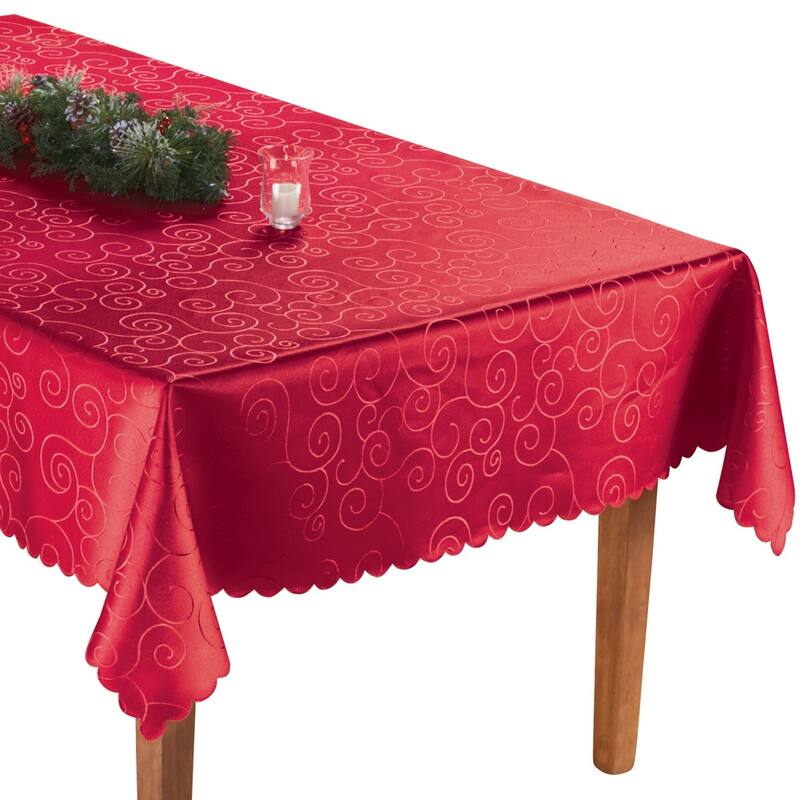 Solid Scroll Scalloped Edge Tablecloth