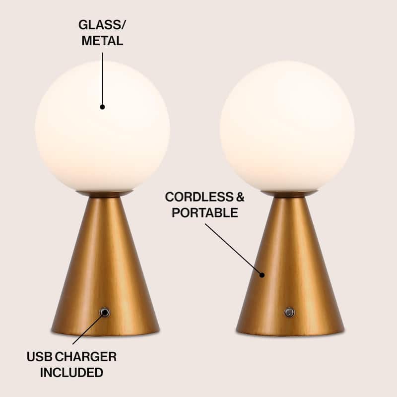 11.75" Rechargeable/Cordless Dimmable Integrated LED Table Lamp, Touch Sensor (Set of 2) - 11.75