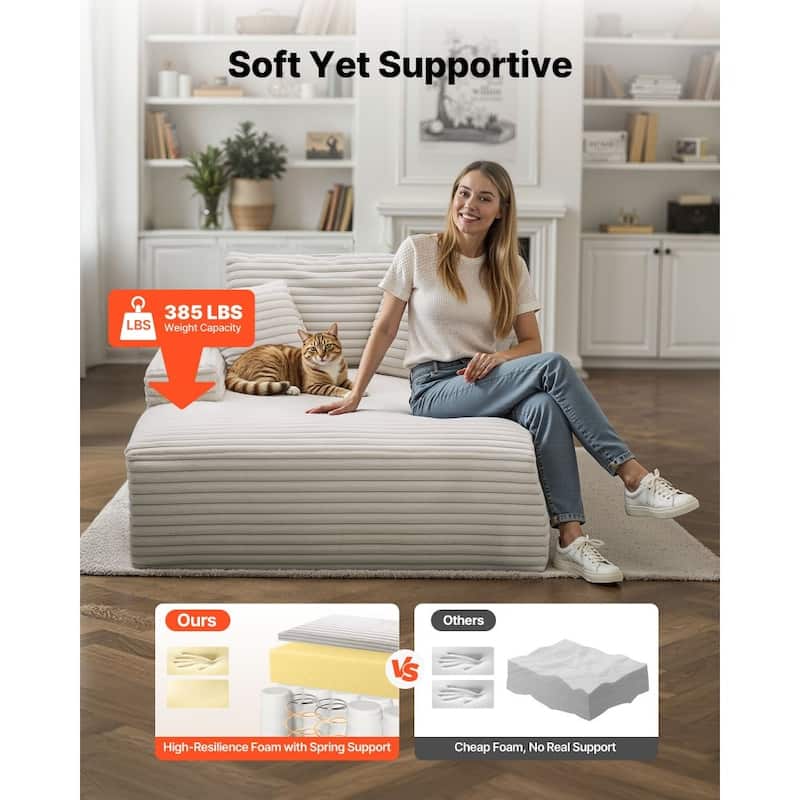 Faux Fur Chaise Lounge with Ergonomic Design, Pocket Springs and Pillows