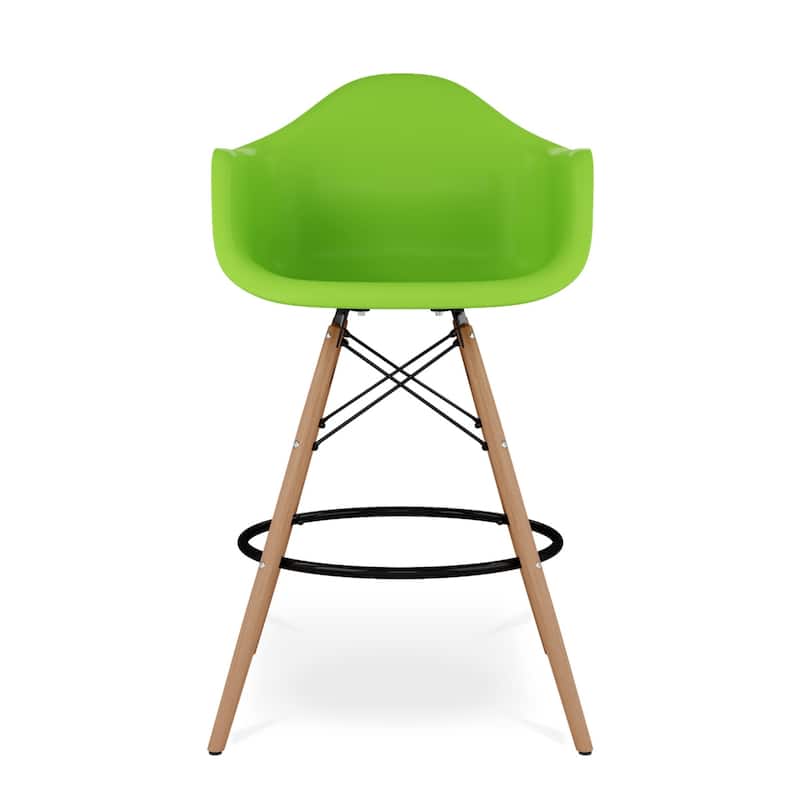 Wood Plastic Bucket Seat Counter Height Chair with Arms and Footrest - 19” x 23” x 47” (D x W x H)
