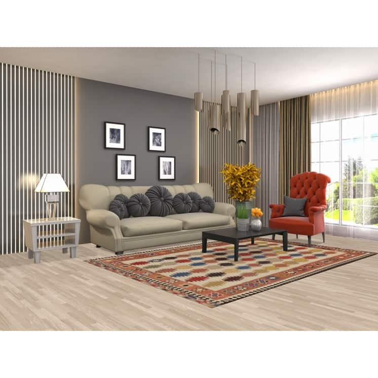 Geometric Kilim Qashqai Persian Vintage Rug Flatweave Beige Carpet - 5'9" x 8'5"