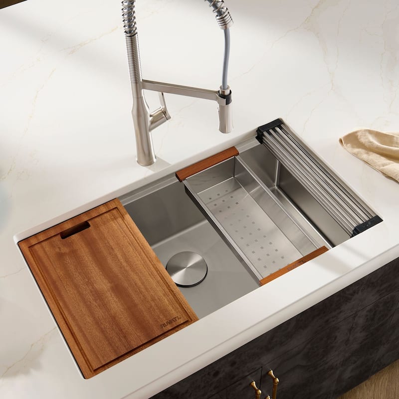 Ruvati 32-inch Workstation Ledge Undermount 16 Gauge Stainless Steel Kitchen Sink Single Bowl - RVH8301 - 30-1/2″ x 16″