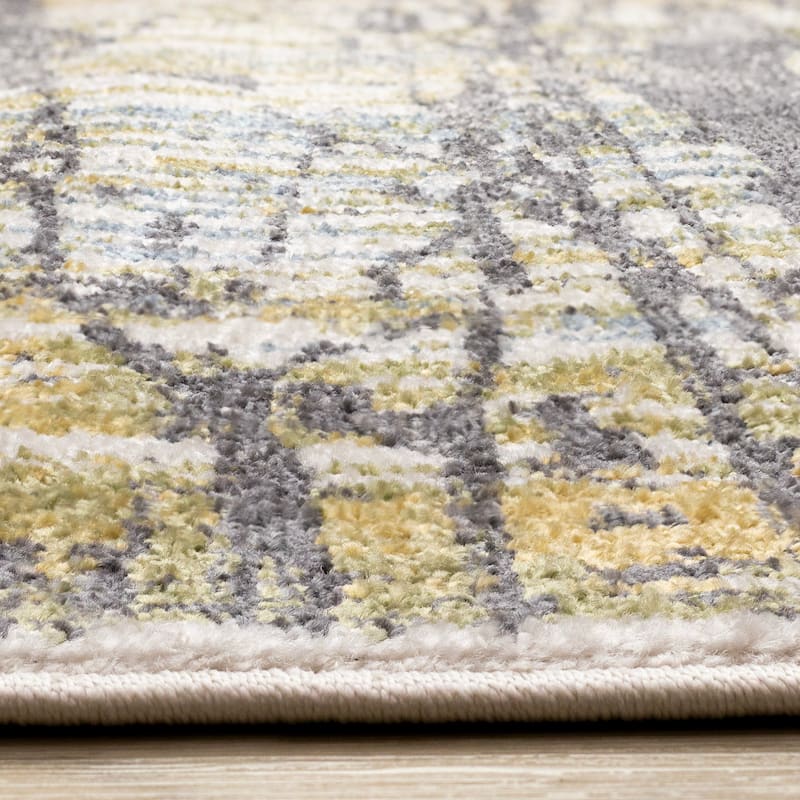 Blue Yellow Green Grey Paint Splatter Abstract Area Rug