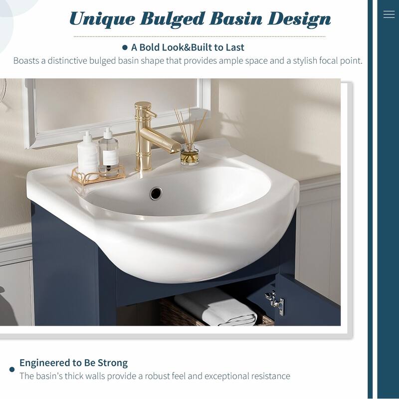 20-inch Bathroom Vanity with Ceramic Sink, Freestanding Vanity Set with Soft-Closing Door & Bulged Ceramic Basin