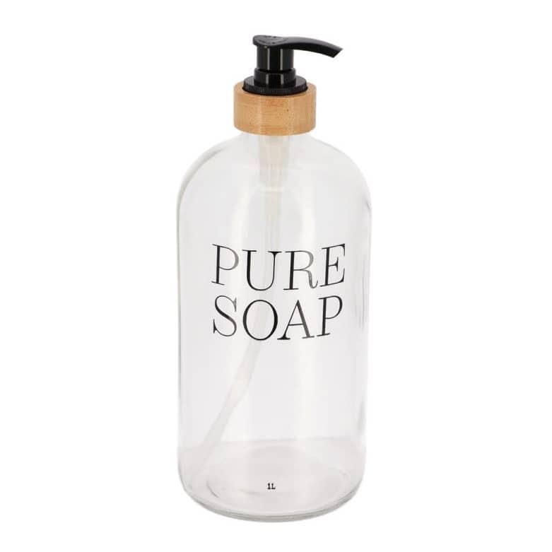 Glass and Bamboo Soap Dispenser PURE SOAP 17 or 34 FL OZ - Clear - 34 FL OZ