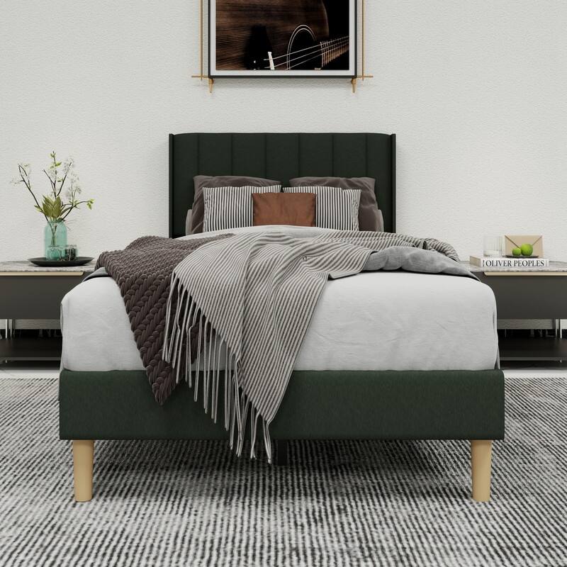 Caxkun Upholstered Platform Bed Frame with Wingback headboard