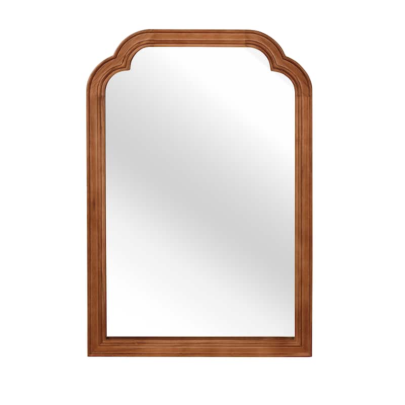 Solid Wood Frame Rounded Corner Decorative Mirror - Antique Brown
