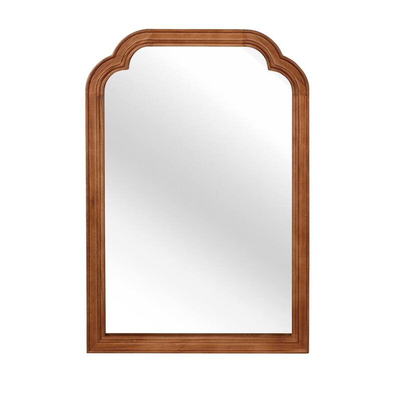 Yellowish Brown Rounded Corner Solid Wood Decorative Mirror - Bedroom, Bathroom, Living Room - Yellow Brown