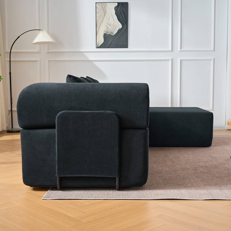 Modular Chaise Sectional Sofa, Convertible Velvet Compressed Couch with Removable Armrests, Iron Frames and Non-slip Pads