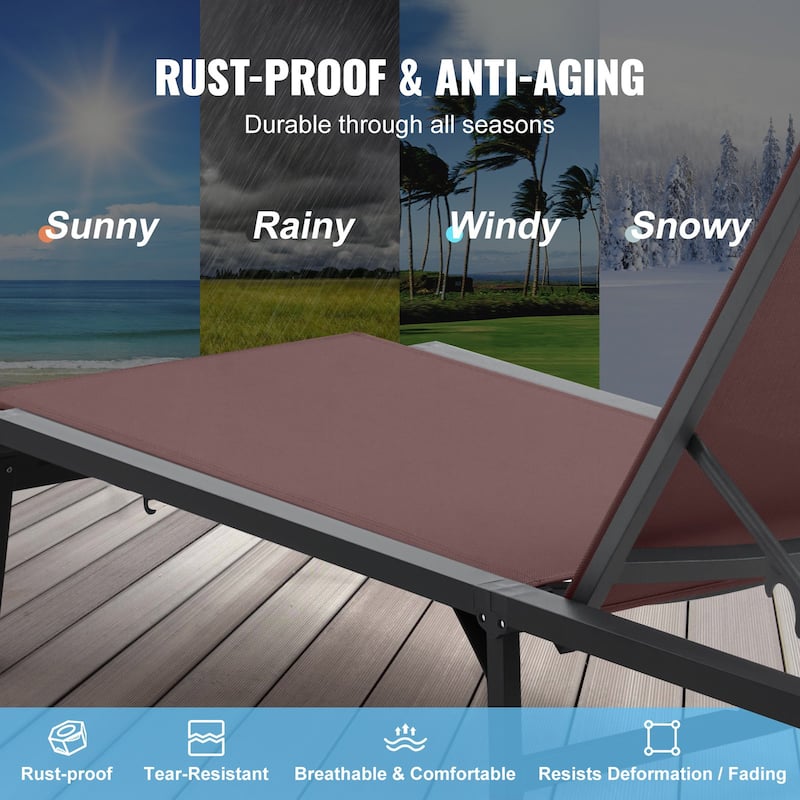 5-Position Adjustable and Foldable Chaise Lounge Chair with Aluminum Frame Perfect for Outdoor Use - 71.65" x 23.43" x 34.84"