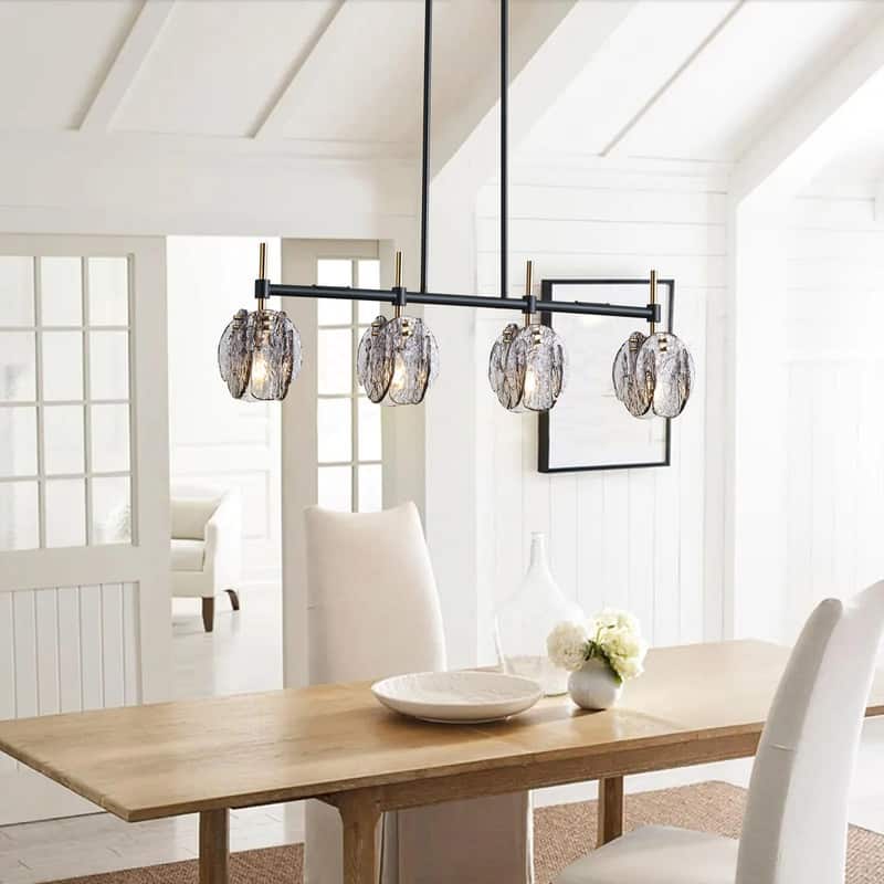 Industrial 4 Light Pendant Matte Black and Antique Brass with Smoked Glass Shades - N/A