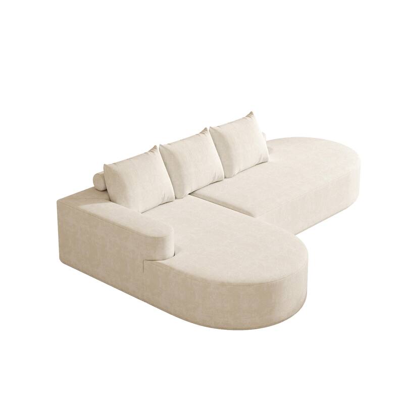 L Shaped Modular Curved Sectional Sofa, Chenille Upholstered 3 Seat Sofa, Corner Sofa with 3 Pillows for Living Room, Bedroom