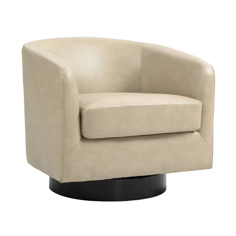 Round Barrel Armchair 360-Degree Swivel Accent Chairs - 31.1" x 29.15"x 29.15" - Cream(PU)