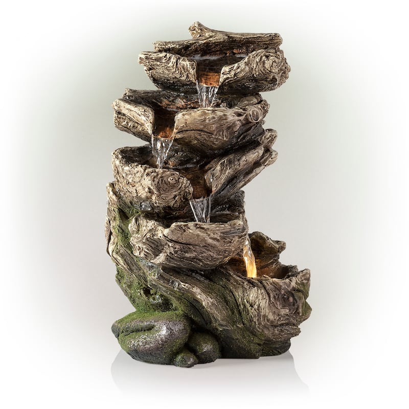 Alpine Corporation 11" Tall Indoor/Outdoor 5-Tier Rainforest Waterfall Fountain with LED Lights