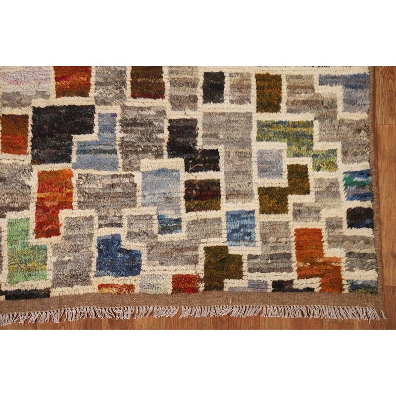 Hand Knotted Oriental 100% Wool Carpet Modern All-Over Greys & Charcoal Moroccan Area Rug - 8' 1'' X 5' 2''