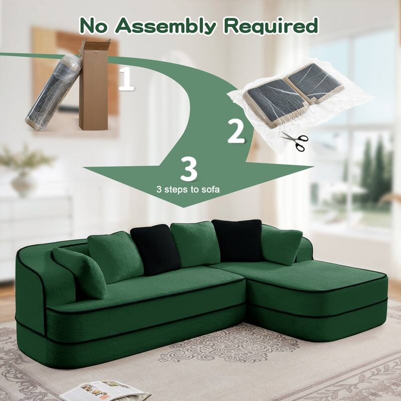 Rossetta 106" Right-Facing Modular L-Shaped Chaise Contrast Color Sectional Teddy Fabric Boneless Sofa