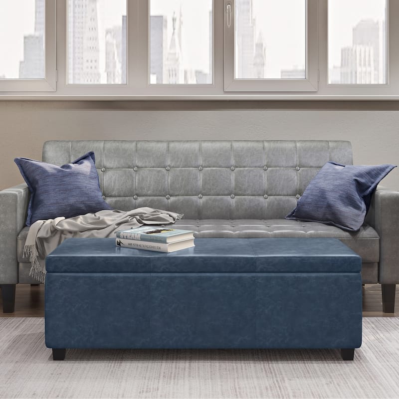 WYNDENHALL Franklin 48-in. Wide Contemporary Rectangular Storage Ottoman - Denim Blue