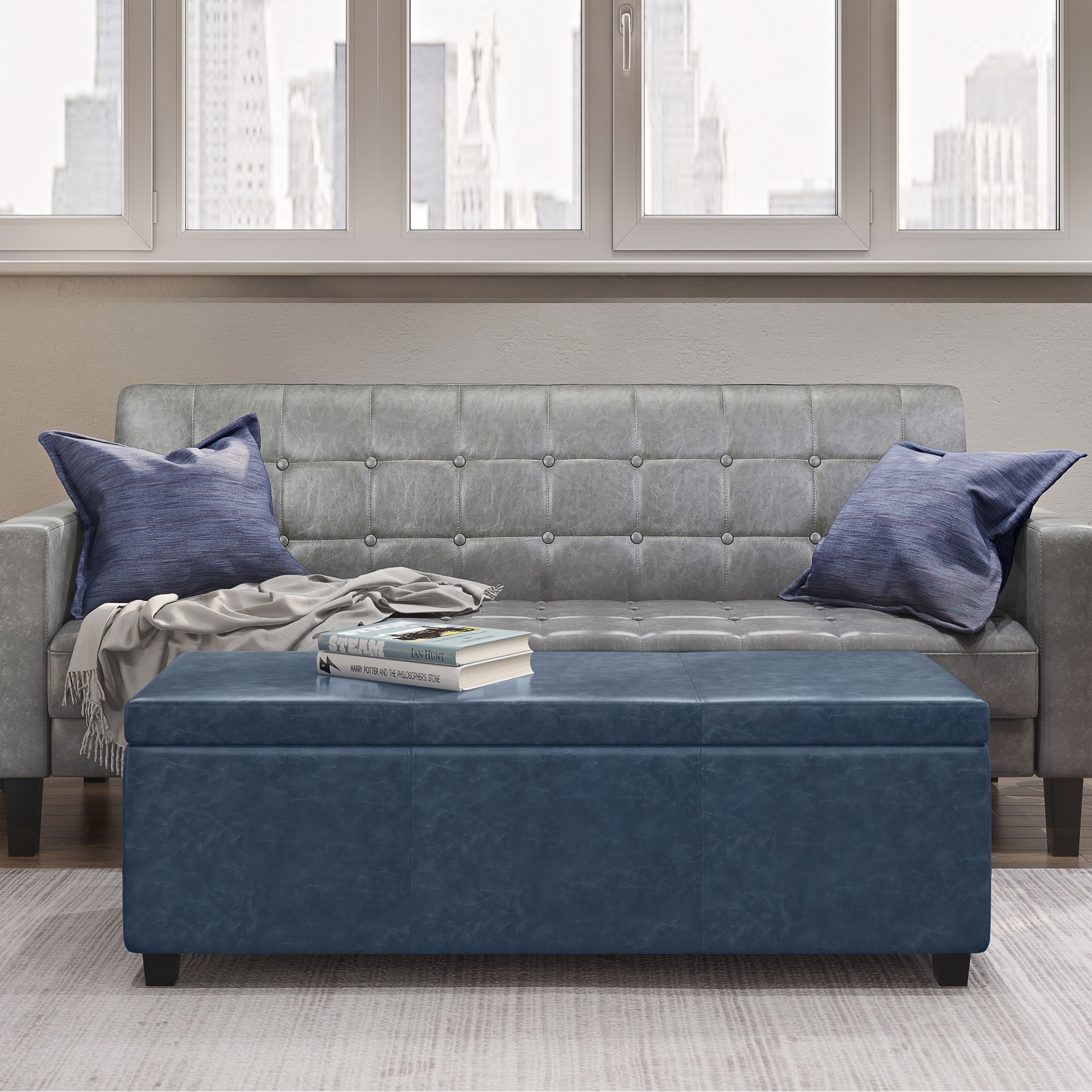 WYNDENHALL Franklin 48-in. Wide Contemporary Rectangular Storage Ottoman