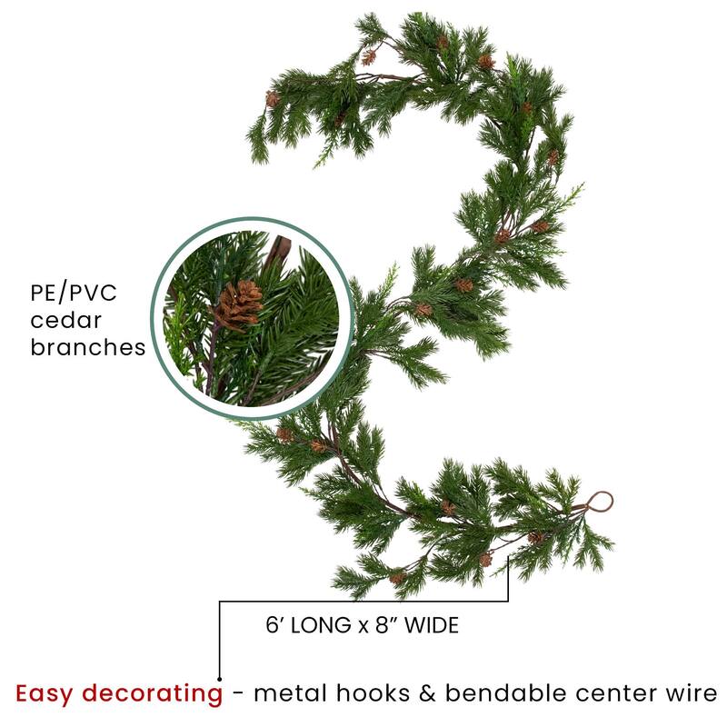 Cypress Pinecone Artificial Christmas Garland 6' x 8" Unlit