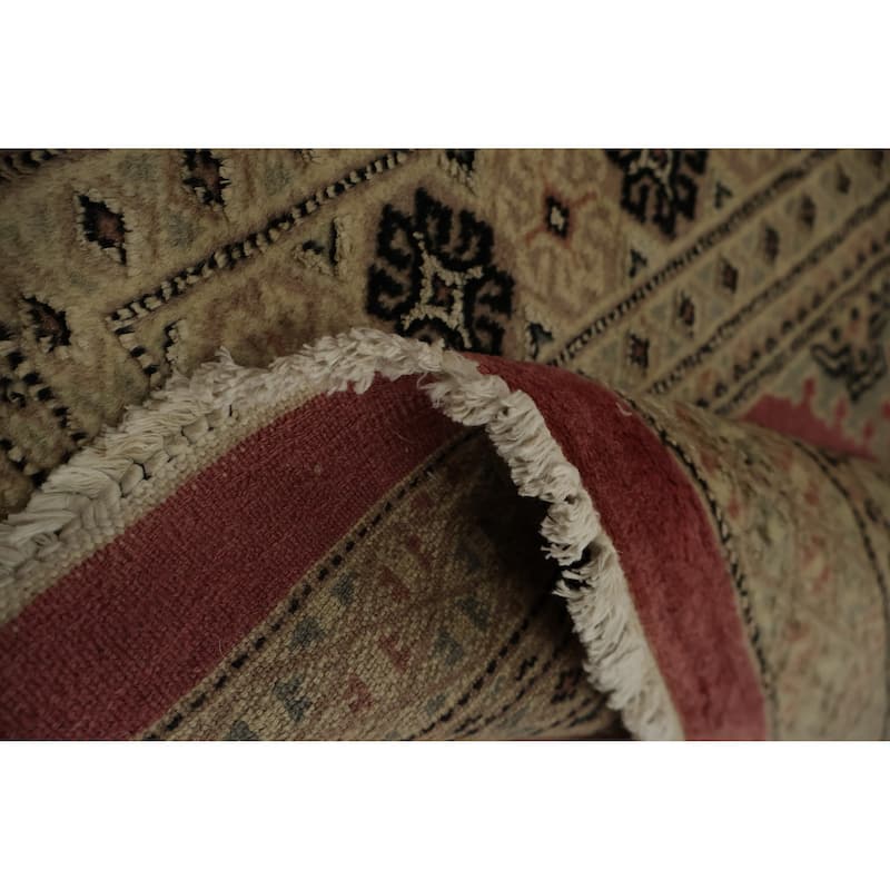 Hand Knotted Oriental 100% Wool Carpet Traditional Geometric Pink Bokhara Runner Rug - 9' 9'' X 2' 8''