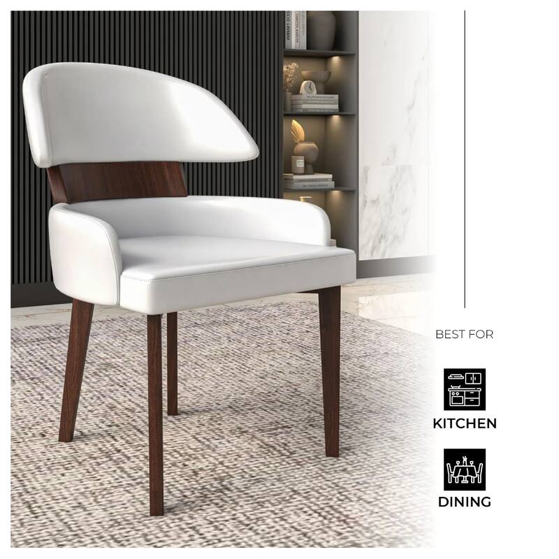 Ethos Leather Dining Chair with Rubberwood Legs Curved Back Accent Chair for Kitchen and Dining Room Set of 2