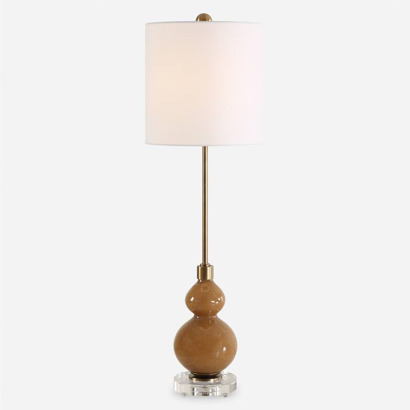 Seeded Glass Buffet Lamp with Drum Shade - 36" - Brown