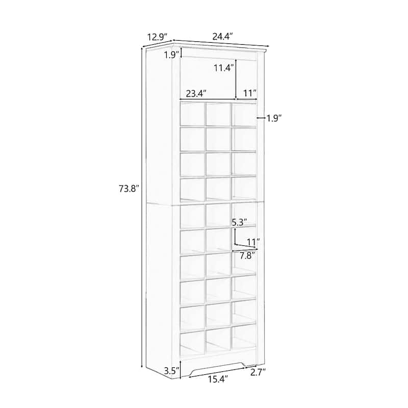 24.4 in.W FreeStanding Shoe Storage Tall Cabinet with Versatile