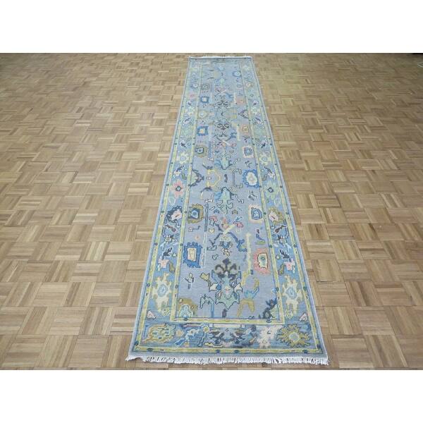 slide 2 of 12, Hand Knotted Gray Oushak with Wool Oriental Rug (3' x 13'11") - 3' x 13'11"