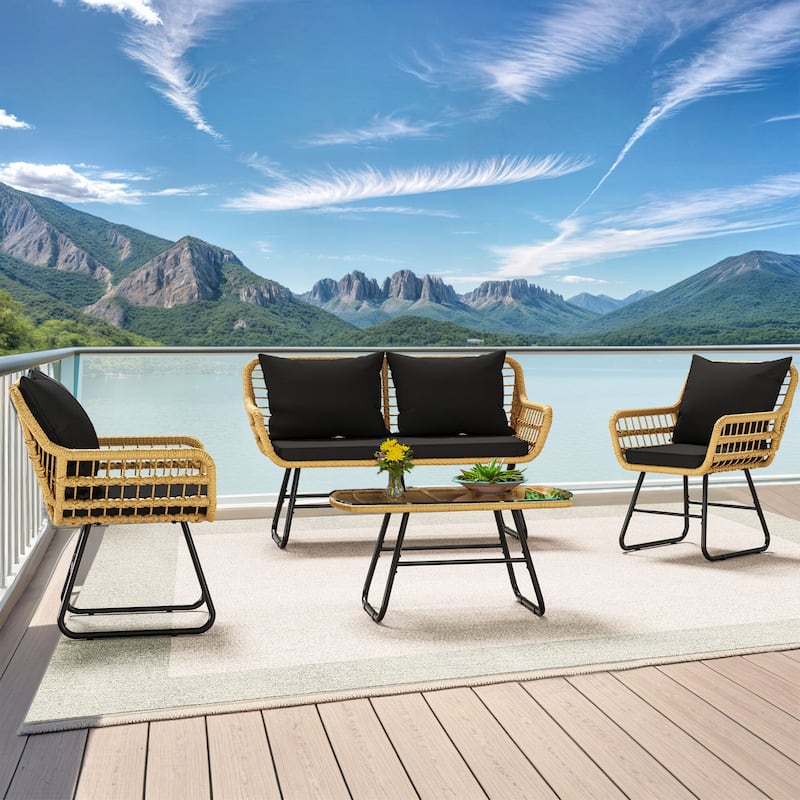 Moasis 4-Piece Patio Furniture Wicker Outdoor Bistro Set - Set of 4
