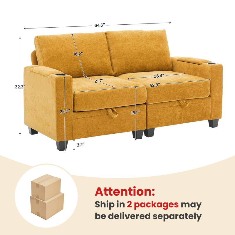 Chenille Sectional Sofa, Hidden Storage & Modular Design