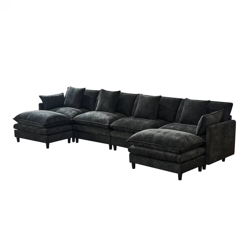 U-Shaped Modular Sectional Sofa, Comfy Deep Seat Cloud Couch with 2 Movable Ottomans, Large 4 Seat Sofa with Pillows